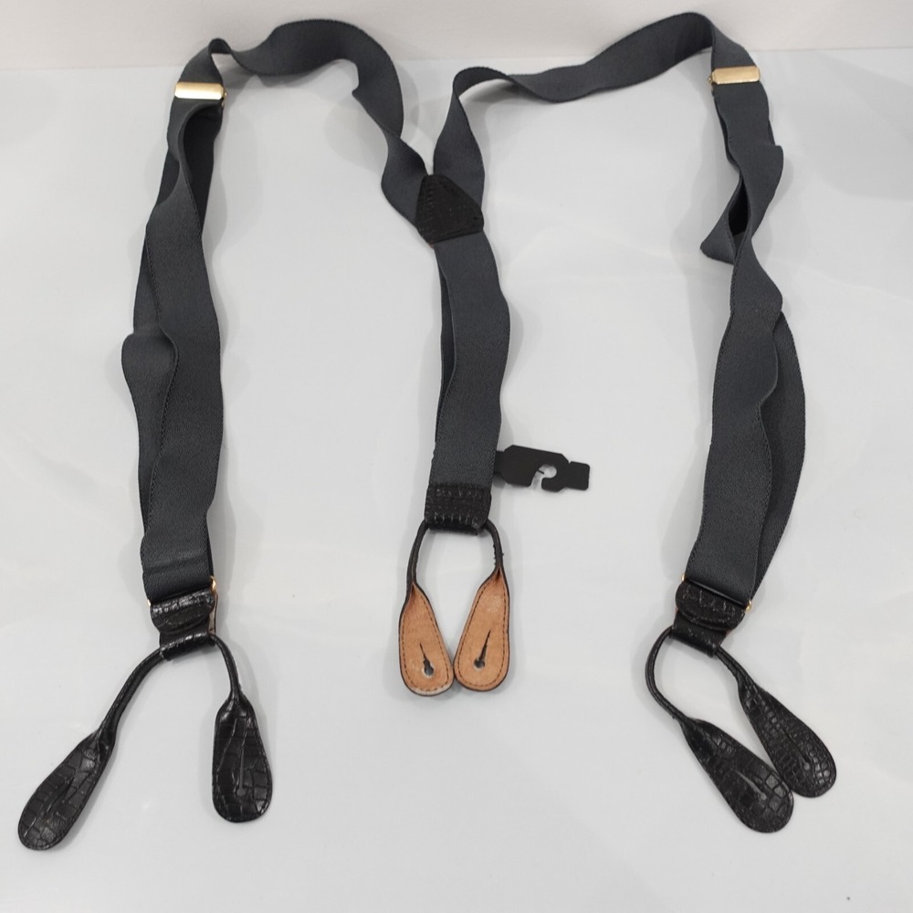 Suspender Mens Blue Button Y Back Leather Adjustable Strap Stretch Elastic Slate